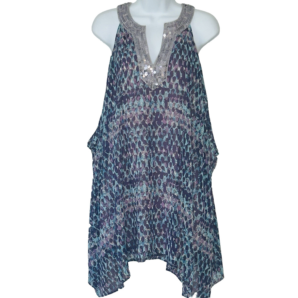 Free People Flowy Party Dress Size M Purple Blue Silver Sequins